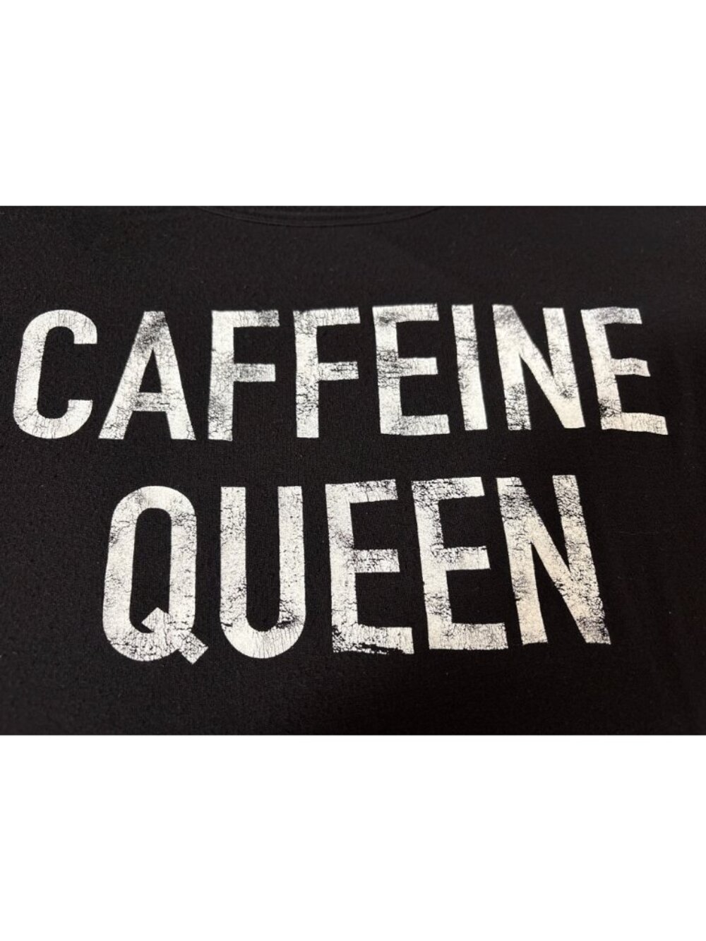 Knit Riot Caffeine Queen Coffee Lover Distressed Women's Black Scoop Neck Tee - Picture 6 of 8